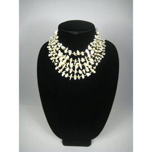 Necklace Mother Pearl Chips 13 in VTG Goldtone Choker Multi Strand Statement
